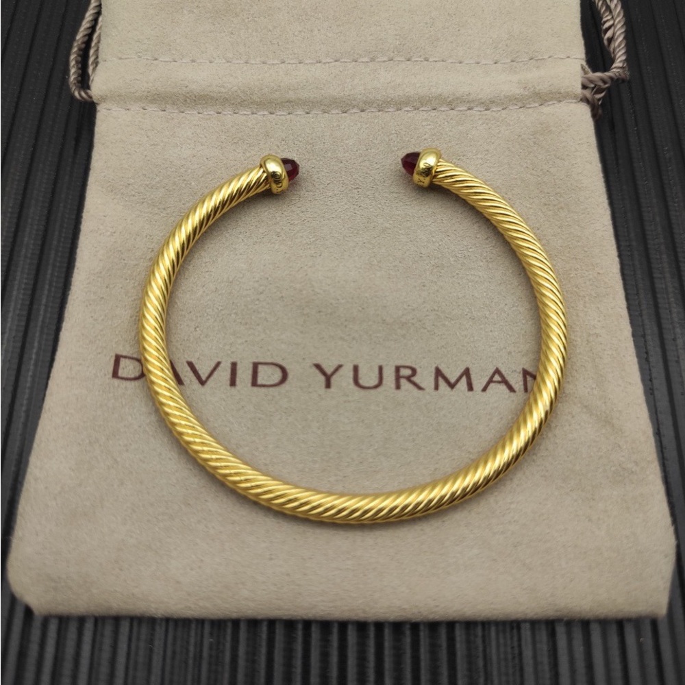 ✨David Yurman Gold-Tone Cable Cuff with Red Stone Tips